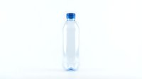 Clear plastic water bottle with blue cap isolated on white background for product photography and commercial design projects.