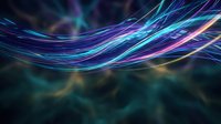 Abstract flowing light trails in vibrant neon colors creating dynamic wave patterns on dark background for digital art and modern design projects.