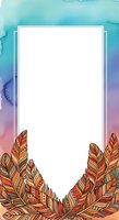 Watercolor gradient frame with white space for text, featuring hand-drawn autumn leaves in warm tones at bottom, isolated on transparent background for design projects.