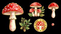 Fly agaric mushroom illustrations isolated on transparent background, ready for t-shirt design, clipart, stickers, sublimation and print-on-demand projects.
