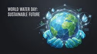 Hands holding glowing Earth with water drops and network connections for World Water Day sustainable future environmental protection concept.