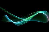 Flowing abstract green and blue light waves creating smooth curved lines against black background, modern dynamic design element for technology concepts.
