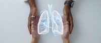 Hands protecting glowing lung anatomy illustration symbolizing respiratory health care and medical protection concept for healthcare campaigns.