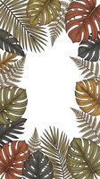Tropical leaves frame with monstera, palm fronds and ferns in earth tones creating natural border on white background for botanical design projects.