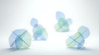 Translucent geometric shapes in soft blue and green tones arranged on white background, isolated and ready for design projects, presentations, and digital compositions.