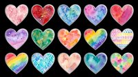 Colorful watercolor hearts collection isolated on transparent background, ready for stickers, T-shirt design, clipart, print on demand, and sublimation projects.