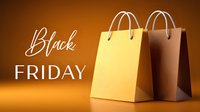 Shopping bags in yellow and brown colors on warm background with black friday text overlay, seasonal sale and retail concept for advertising and promotion.