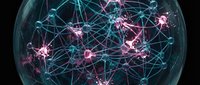 Global network connections with glowing pink and cyan nodes linked by digital lines inside transparent sphere, representing data communication and worldwide technology infrastructure.