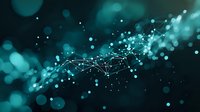 Glowing turquoise network connections with bokeh effects on dark background, abstract technology concept visualization for digital transformation and connectivity.