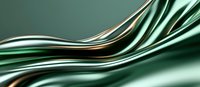 Luxurious emerald green and metallic gold silk fabric waves creating elegant flowing curves and dynamic movement against dark background. Abstract design element.