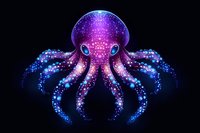 Luminescent octopus with glowing spots and tentacles in cosmic purple and blue colors against dark background, creating magical underwater atmosphere.