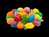 Colorful assortment of glossy candies and gumballs isolated on transparent background, ready for t-shirt designs, clipart, stickers, and print-on-demand products.