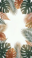 Tropical leaves frame with monstera, palm fronds and ferns in earthy tones on white background for natural design projects and botanical decorations.
