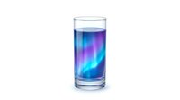Vibrant neon liquid in clear glass with glowing blue and purple gradient swirls, isolated on white background for beverage, wellness, and design projects.