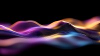 Abstract digital wave with vibrant purple, orange and blue gradient colors flowing across black background for modern technology and data visualization.
