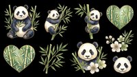 Panda bear with bamboo leaves isolated on transparent background, ready for t-shirt design, clipart, stickers, sublimation and print-on-demand products.