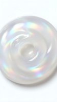 Iridescent swirl gel or liquid with holographic rainbow light reflections on white isolated background, suitable for cosmetics, skincare, and design projects.
