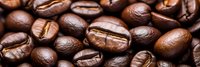 Fresh roasted coffee beans macro background showing natural texture and details of aromatic brown beans for cafe and coffee shop marketing.