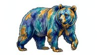 Colorful bear with blue, teal, and gold fur isolated on white background, suitable for t-shirt design, clipart, and creative projects.