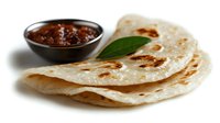 Fresh homemade tortillas with spicy salsa and basil leaf on white background. Traditional Mexican flatbread for tacos, wraps and authentic cuisine preparation.