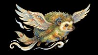 Ornate flying hedgehog with decorative wings in watercolor style, isolated on transparent background. Great for stickers, t-shirt design, print on demand, and clipart.