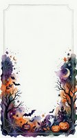 Halloween watercolor border frame with pumpkins, bats, ghosts, spiders and autumn elements on white background for seasonal design projects.