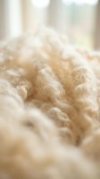 Soft natural wool fibers in warm beige tones with shallow depth of field creating dreamy textile background for crafting and fashion projects.