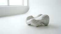 White abstract sculptural form with flowing organic curves on minimalist floor near window creating soft shadows and contemporary artistic atmosphere.