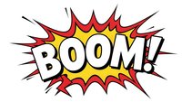Comic book explosion burst with BOOM text in red and yellow starburst design on white background for graphic design projects and pop art illustrations.