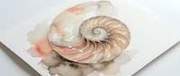 Watercolor nautilus shell with spiral chambers in warm earth tones on textured paper, showcasing natural fibonacci pattern and organic marine fossil structure.