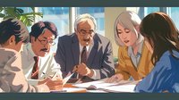Professional business team meeting with diverse executives discussing strategy and documents in modern office conference room.