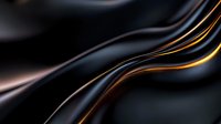Elegant black silk fabric with golden light streak flowing in smooth waves creates luxurious abstract background for premium design projects.
