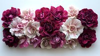 Romantic floral arrangement with deep burgundy and soft pink carnations in a horizontal composition against light background, creating elegant contrast and depth.