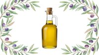 Bottle of golden olive oil surrounded by decorative olive branches with ripe fruit, suitable for culinary, food packaging, and restaurant marketing materials.