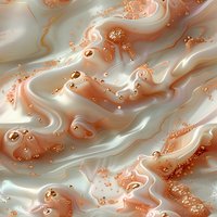 Luxurious rose gold and pearl white marble swirl pattern with metallic liquid texture and flowing abstract waves creates elegant decorative background.