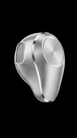 Sleek silver wireless earbud with brushed metal finish, isolated on transparent background. Ready for tech product design, print on demand, stickers, and T-shirt use.