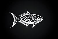 White tribal fish silhouette with ornamental swirl pattern design on black background, isolated artwork suitable for logo, tattoo, and decorative purposes.