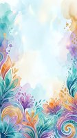 Watercolor floral frame with turquoise, purple, and gold botanical elements on white background. Isolated design ready for invitations, greeting cards, and creative projects.