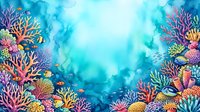 Vibrant underwater coral reef scene with colorful marine life and tropical fish creating natural frame against bright blue ocean water background.