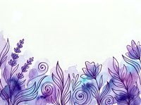 Watercolor floral border with purple lavender flowers, swirling leaves, and spiral botanical elements on white background. Isolated design for invitations, cards, and decorative projects.
