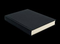 Closed black hardcover book with cream pages isolated on transparent background, ready for clipart, design elements, print-on-demand products, t-shirt designs, and sublimation projects.