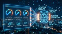 AI-powered marketing dashboard with predictive analytics, performance metrics and ROI tracking tools for digital campaign optimization and growth.