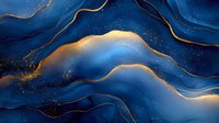 Luxurious navy blue and gold abstract waves with glitter effect create elegant marble texture pattern for luxury interior design and wallpaper backgrounds.