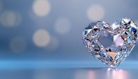 Crystal heart shape on blue background with soft bokeh lights, romantic symbol of love and luxury. Elegant jewelry concept for Valentine's Day or wedding design.