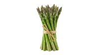 Fresh green asparagus bunch tied with twine, isolated on white background. Suitable for culinary, food packaging, recipe blogs, restaurant menus, and healthy eating designs.