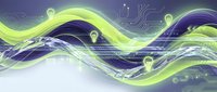 Abstract green energy waves with glowing light bulbs and circuit patterns representing innovation, technology and creative ideas for business presentations.