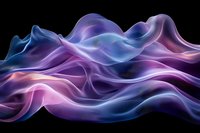 Flowing abstract waves in purple, blue and pink colors create dynamic motion effect against black background, suitable for modern design projects.