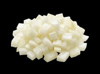 Diced white onion pile isolated on transparent background, ready for food design, recipe cards, restaurant menus, stickers, print on demand, and culinary clipart use.