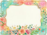 Watercolor floral frame with pastel gradient background, gold accents, and decorative botanical elements. Isolated design ready for invitations, greeting cards, and creative projects.