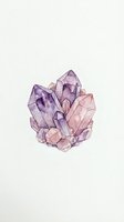 Watercolor illustration of amethyst and rose quartz crystal cluster isolated on white background, suitable for wellness, spirituality, and design projects.
